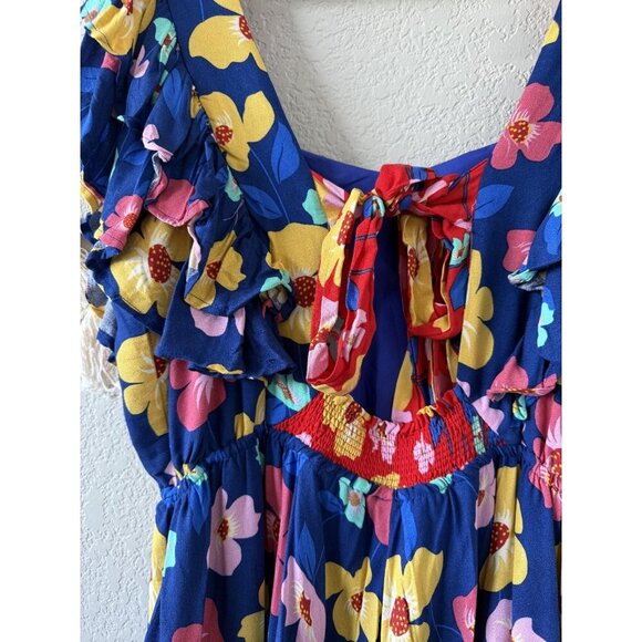 White Birch Black Label Colorful Multicolor Floral Ruffle Mini Dress Beachy 1x - Picture 7 of 9